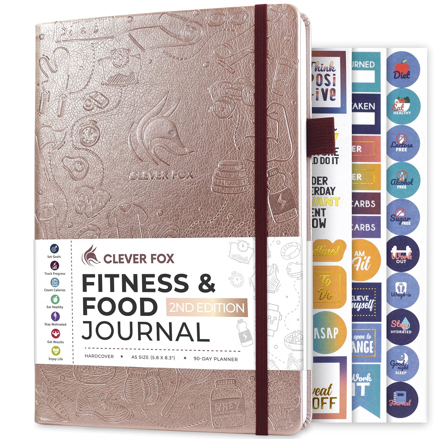Clever Fox Fitness & Food Journal, Workout Planner, 5.8"x8.3" Rose Gold