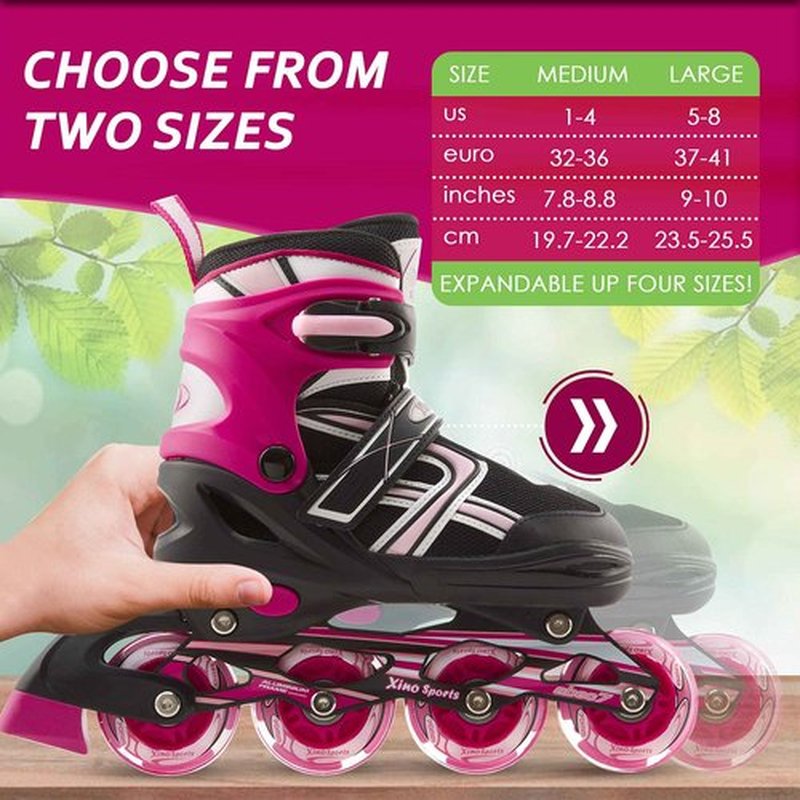 Fuschia Inline Skates (M) + Pink Protective Gear Bundle