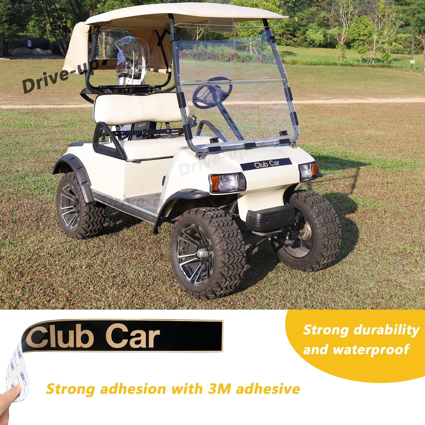 DRIVE UP Name Plate for Club Car DS Emblem Black Gold for Golf Cart-18" X 2.24"