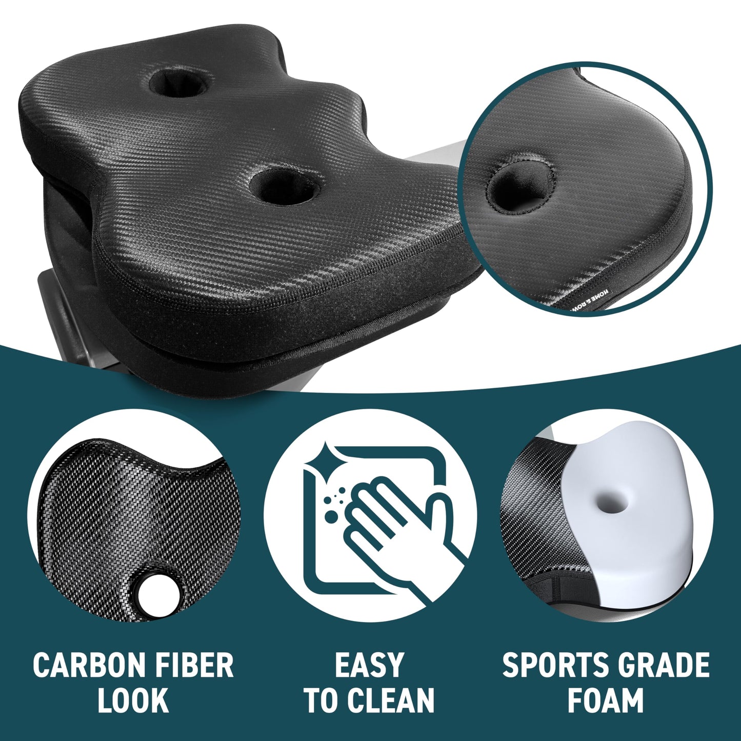 Rowing Machine Seat Cushion Compatible with Concept 2 Rower - Seat Pad for Comfort & Support - Also Fits Hydrow, Peloton & More - Rowing Accessories (Carbon Look)