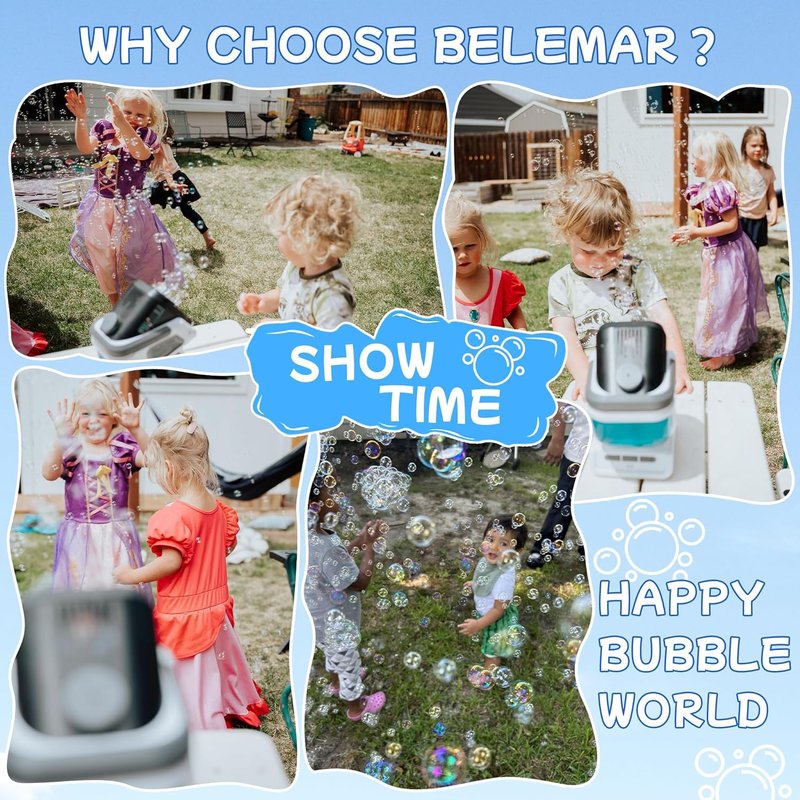Upgraded Bubble Machine - Remote Control & RGB Lights | Rechargeable 1800mAh Battery for Kids' Parties & Outdoor Fun