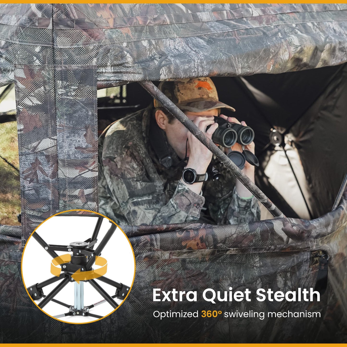 ARROWHEAD OUTDOOR 360° Degree Swivel Hunting Chair Stool Seat, Perfect for Blinds, No Sink Feet, Supports up to 450lbs, Carrying Case, Steel Frame, Fishing, High-Grade 600D Canvas