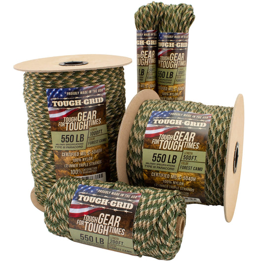 TOUGH-GRID Premium Forest Camo 550 Paracord/Parachute Cord - 100% Nylon Mil-Spec Type III Paracord Rope Used by The US Military, Great for Bracelets and Lanyards, Tactical Paracord 50Ft. - Forest Camo