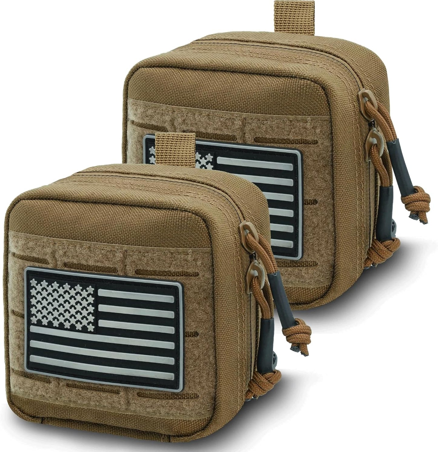 Tactical Molle Admin Pouch - Laser Cut Design with Flag | 4x4 Inches, Interior Divider & Removable Pocket