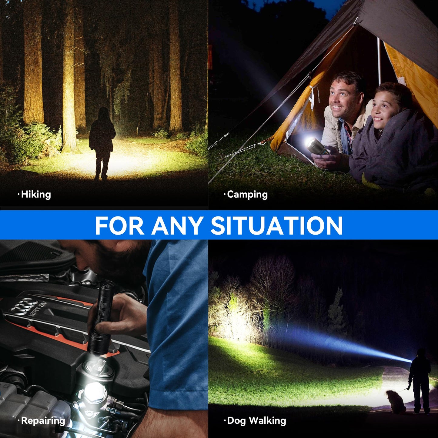 TECBOTT Rechargeable Flashlights 900000 High Lumens Super Bright LED Flashlight High Powered Tactical Flashlights Zoomable 5 Modes IPX6 Waterproof Handheld Flash Light for Camping Outdoor Emergencies