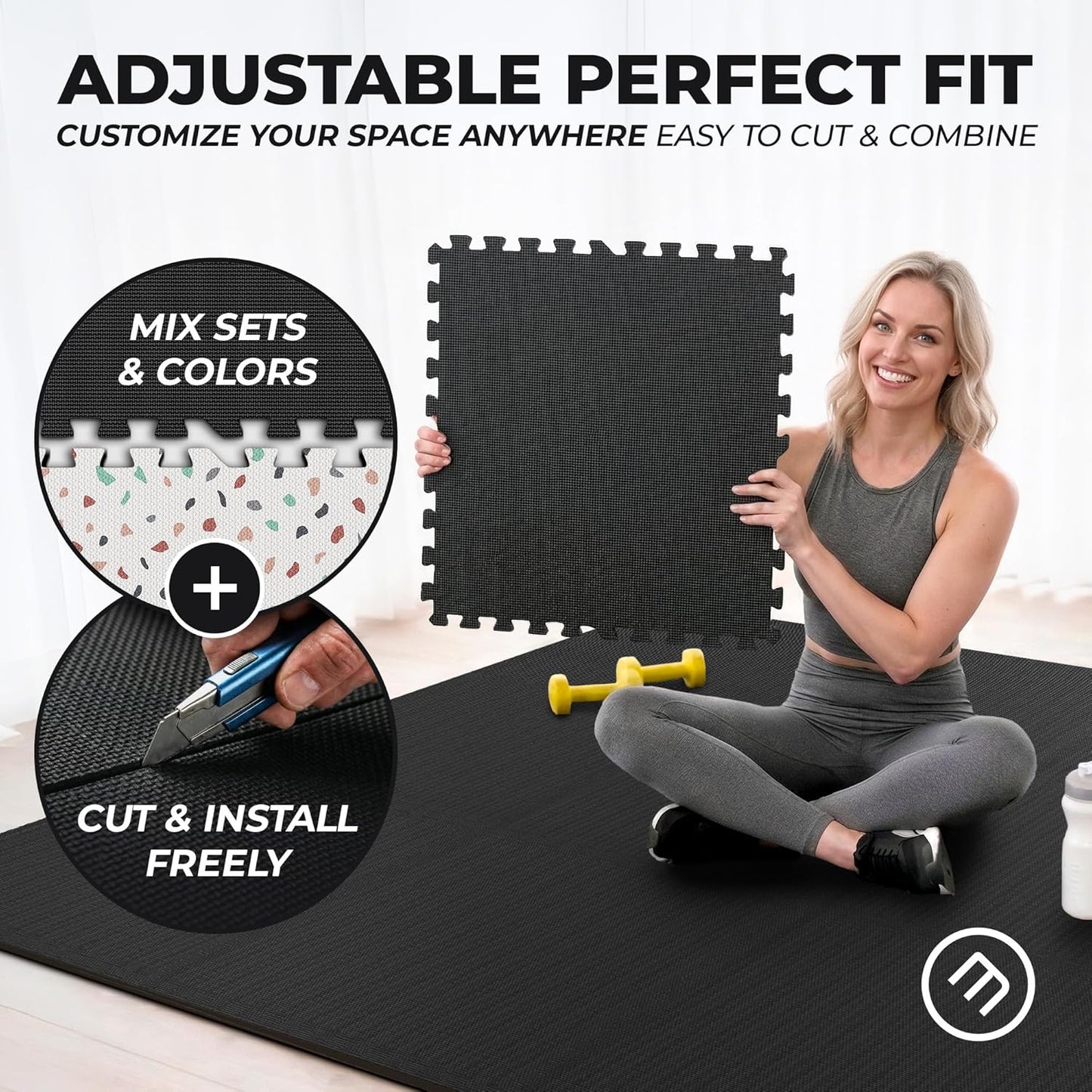 Gym Mats Set - 12 Pcs EVA Interlocking Foam Floor Tiles | 48 Sq Ft Protective Flooring for Home Workout & Exercise