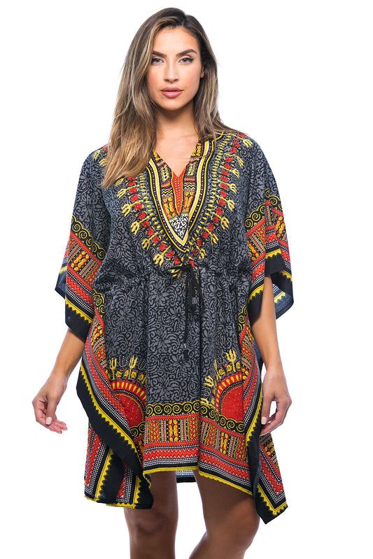 Riviera Sun 21753-BLK-2X-3X Short Dashiki Caftan/Caftans for Women