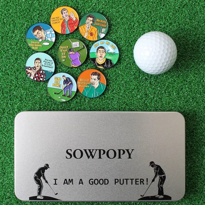 SOWPOPY Funny Golf Ball Marker Golf Gifts for Men, Magnetic Ball Markers Golf Hat Clip Cool Golf Accessories for Golfers, (8 Markers & 2 Hat Clips)