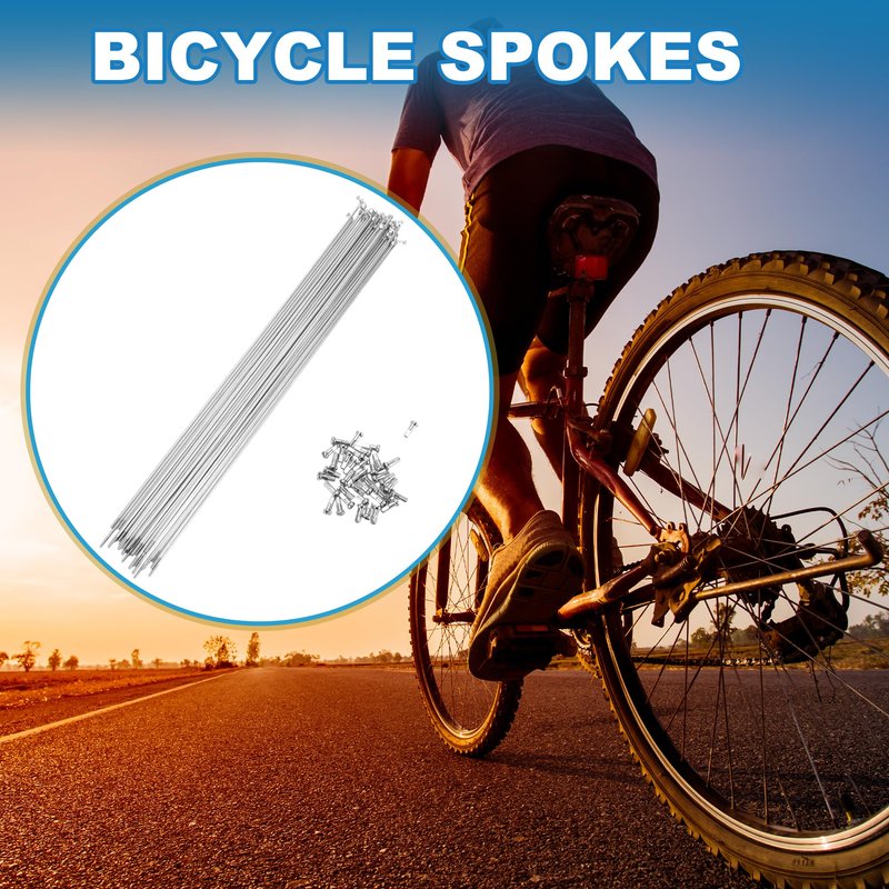 A ABSOPRO Bike Bicycle Spokes 14G 300MM Mountain Bike Spokes Carbon Steel Silver Tone 36Pcs