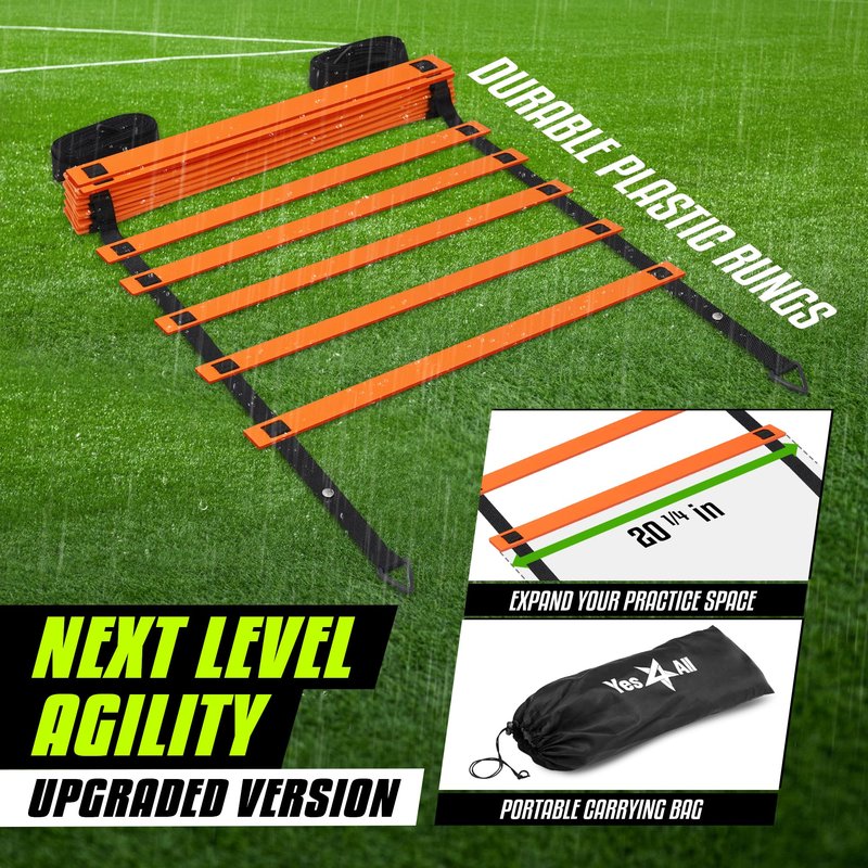 Yes4All Agility Ladder – Adjustable Speed & Agility Training Equipment for All Ages – Durable, Portable, Multiple Combo Sets Available
