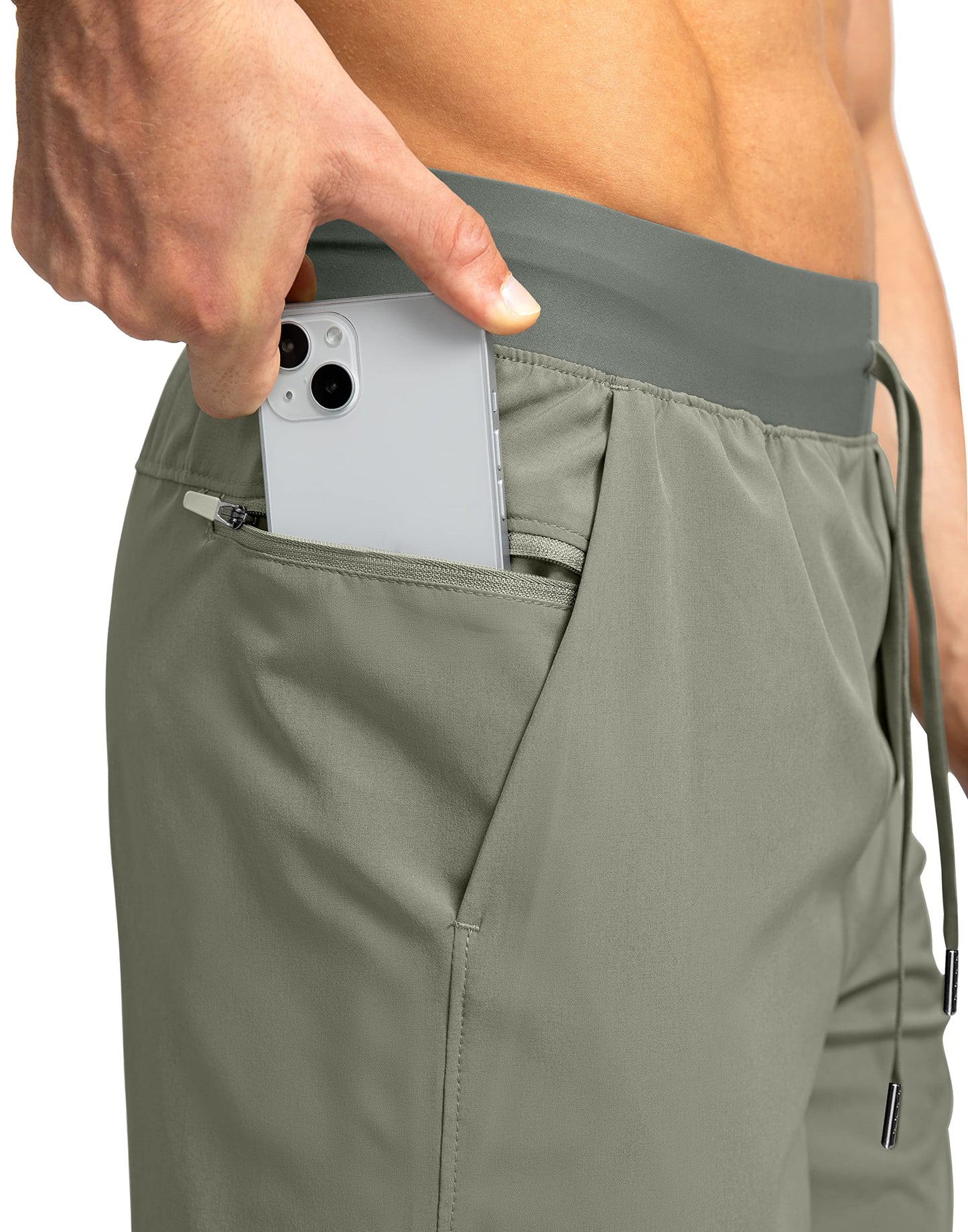 Men's Running Shorts with Zipper Pockets 7 Inch Lightweight Quick Dry Gym Athletic Workout Shorts for Men (Green Sage, Small)