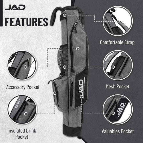 Sunday Golf Bag - Premium Everyday Sunday Golf Bag with Stand for Men, Women and Ladies, Ultra Lightweight, Easy to Carry Pitch n Putt Carry Bag (Grey)
