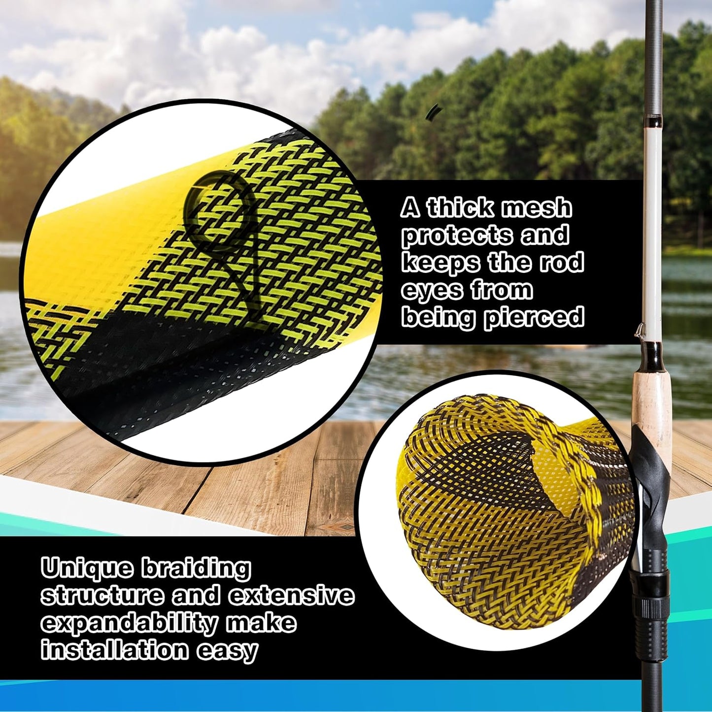 Fishing Rod Socks - Protective Sleeves for Baitcasting & Spinning Rods | Fits 7ft & 8ft (2-Pack)