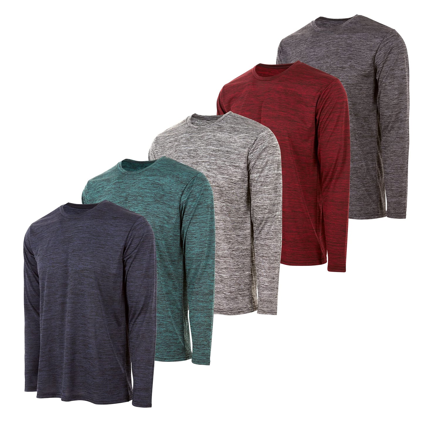 Essential Elements Mens Active T-Shirt - Quick-Dry Athletic Workout Training Crew Neck Long Sleeve Top 5 Pack