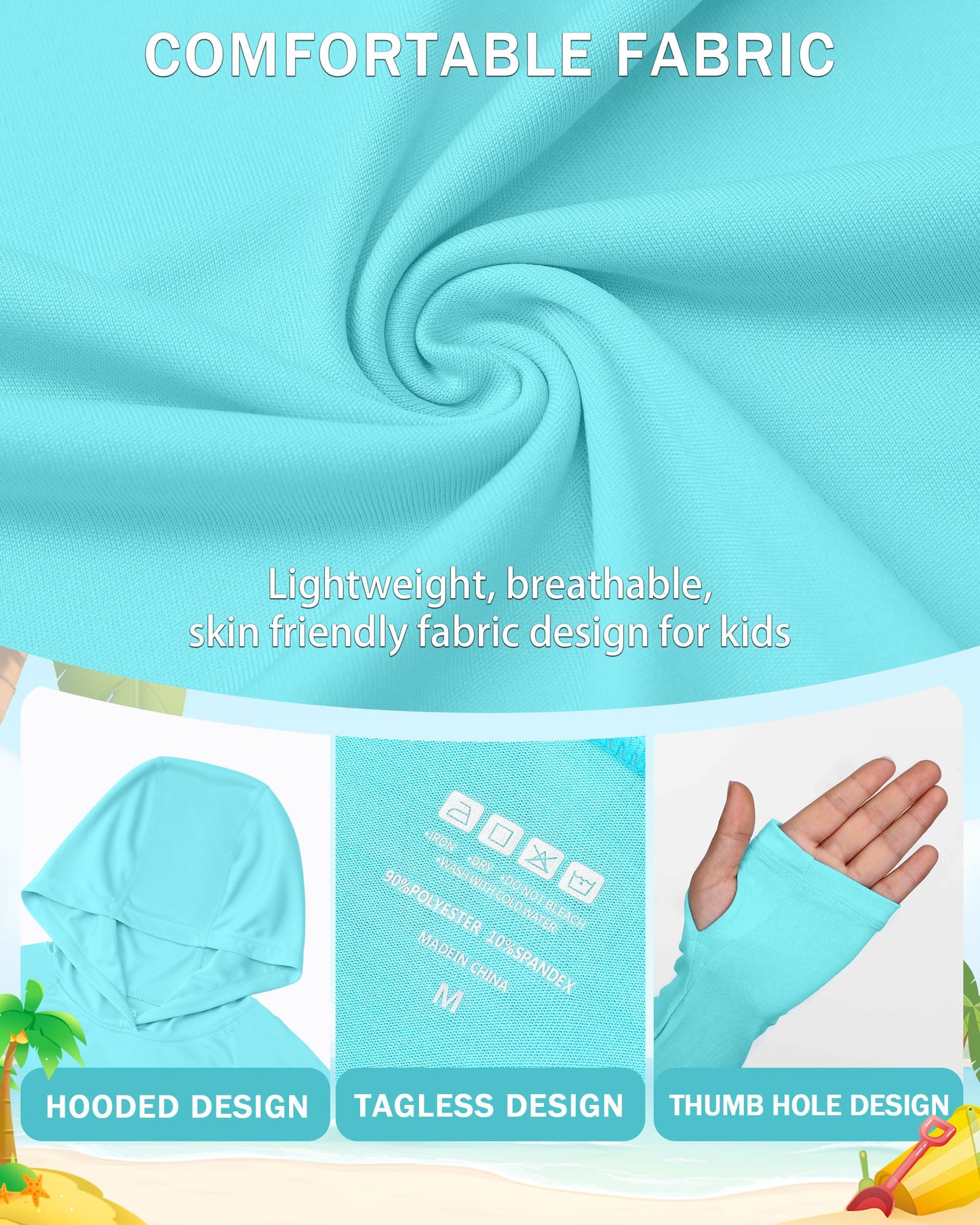 DRONIRING Boys Rash Guard Swim Hoodie, UPF 50+ UV Sun Protection Long Sleeve Fishing Shirt, Kids Youth SPF Water Shirts