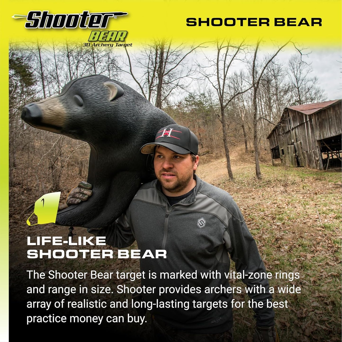 3D Archery Bear Target - Realistic Shooter Design | Black, One Size