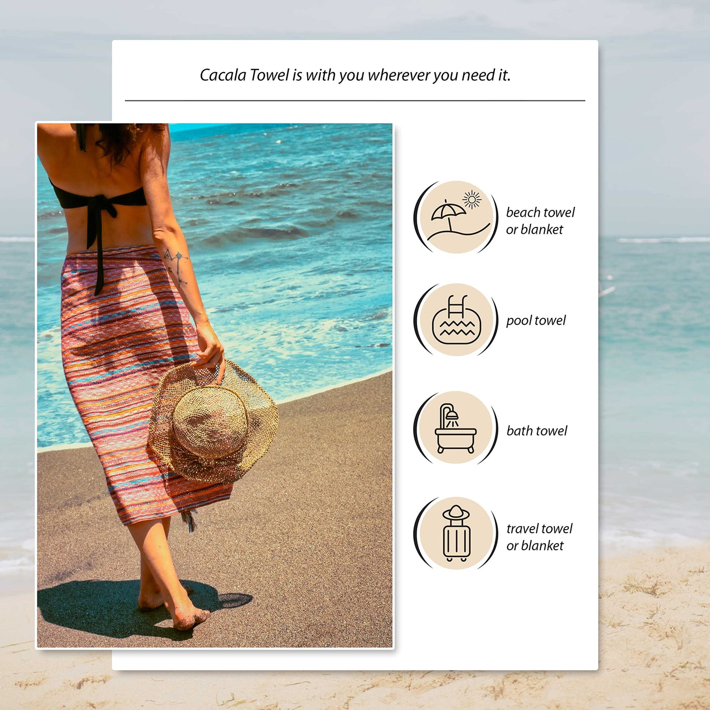 Cacala Pestemal Turkish Beach Towel Highly Absorbent Quick and Easy Dry Soft and Comfortable for Bath, Spa, Pool, Gym and Yoga 100% Cotton 37 x 70