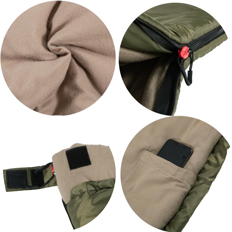 PO PO BEAR Zero Degree Sleeping Bag for Adults 100% Cotton Flannel Tall and Big (Green, 84" x 40" Right Zip)