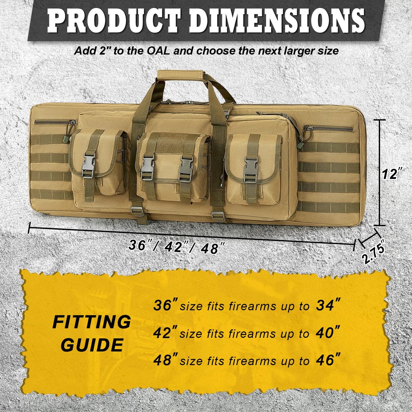 DULCE DOM Double Rifle Case, Soft Tactical Backpack for Hunting Shooting Range, Dual Storage Gun Bag for 2 Rifles & Pistols with Lockable Zippers & MOLLE System(Khaki, 42", Stowaway Backpack Straps)
