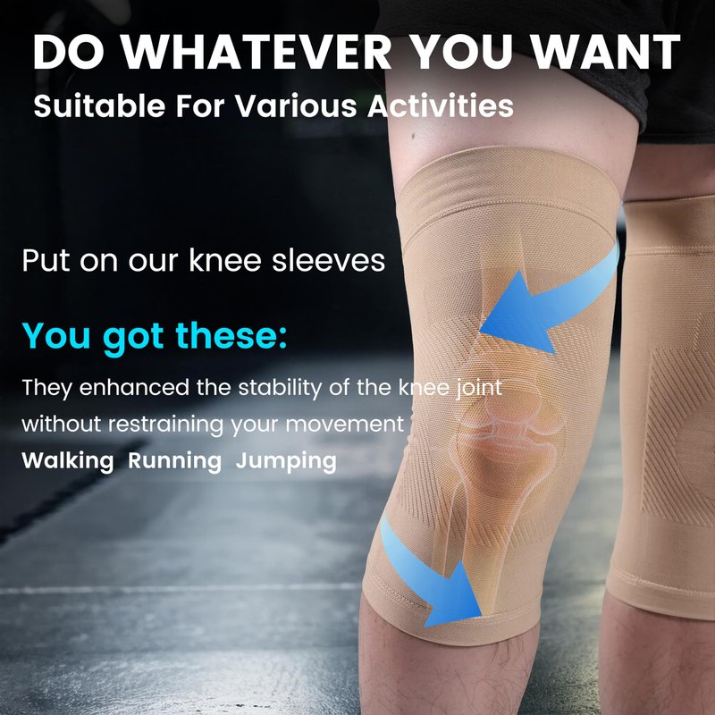 Knee Compression Sleeves, 1 Pair, Can Be Worn Under Pants, 20-30mmHg Strong Support Knee Brace for Unisex, Knee Support for Meniscus Tear, Arthritis, Pain Relief, Injury Recovery, Daily Wear, Beige M