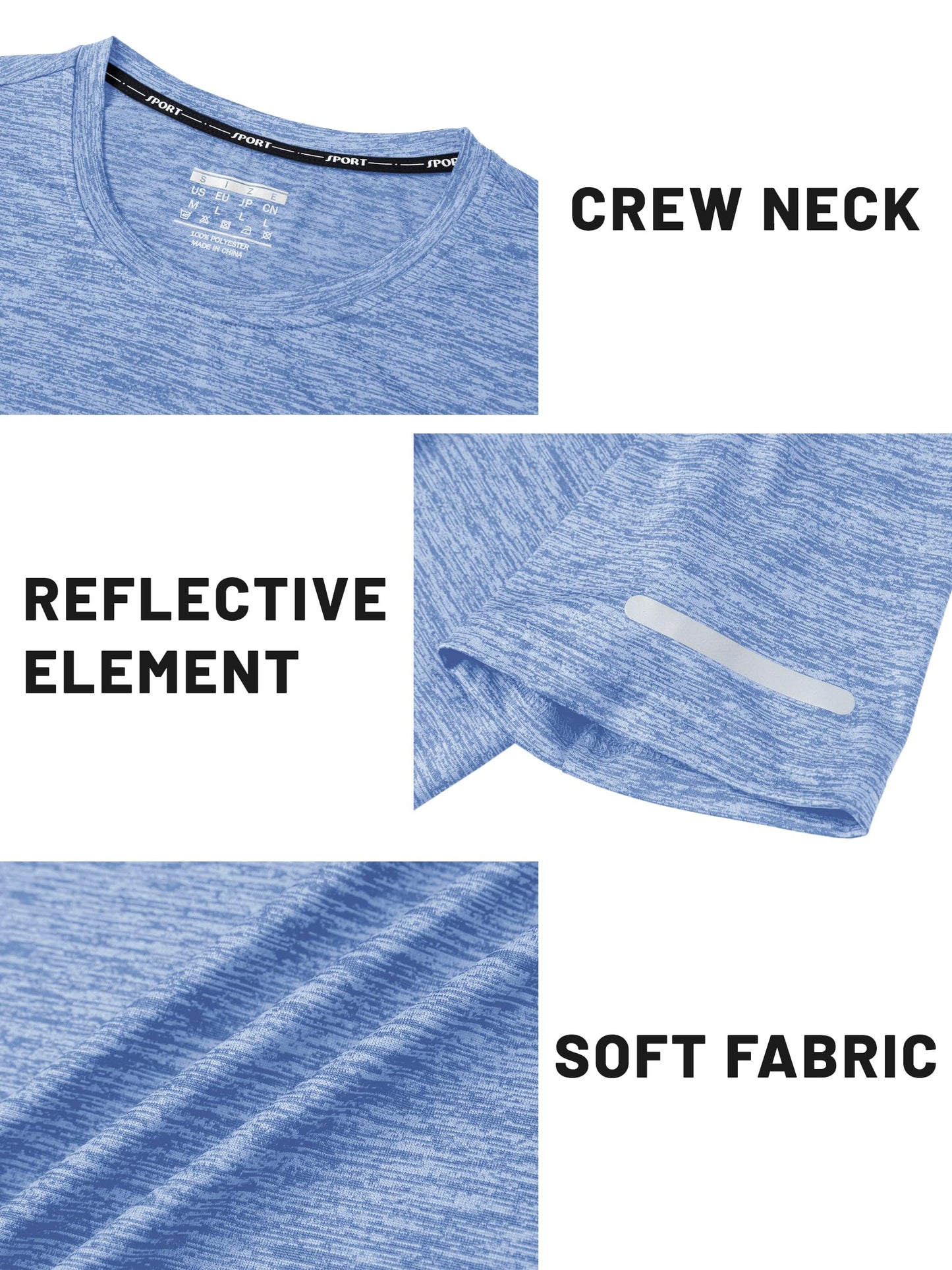 TACVASEN Workout Shirts for Men Short Sleeve Running Gym Athletic Dry Fit Shirts for Men Quick Dry Moisture Wicking Shirts for Men Light Blue