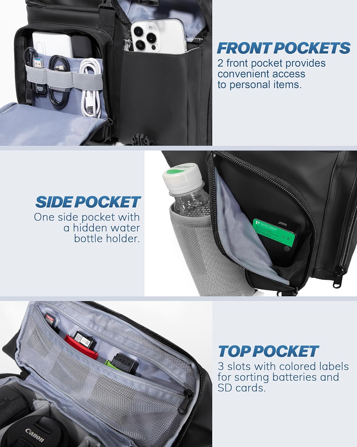 Camera Bag with Tripod Holder - Waterproof Sling Bag with Extra Storage | Black