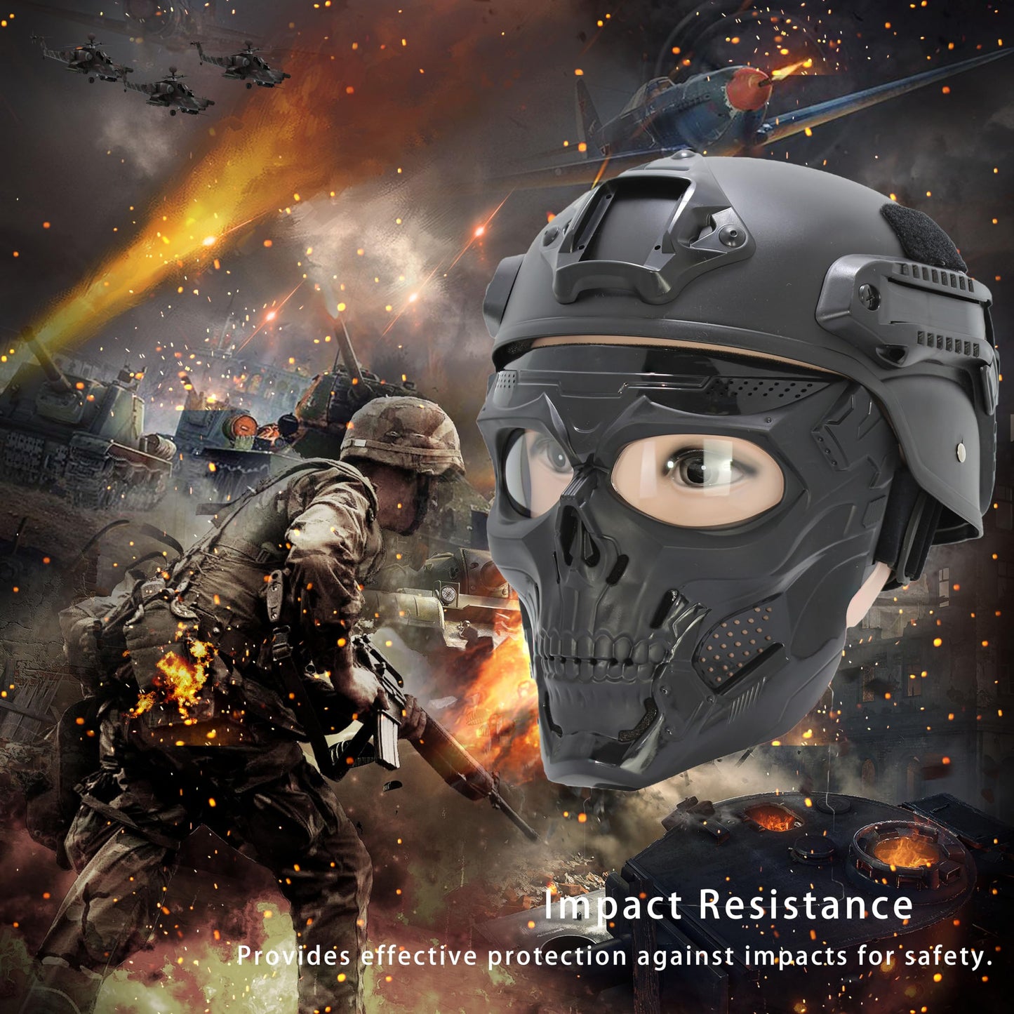 Airsoft Skull Mask Full Face Tactical Masks with PC Lens，Resistant Army Fans Supplies Tactical Mask for Halloween Paintball Game Movie Props Party and Other Outdoor Activities