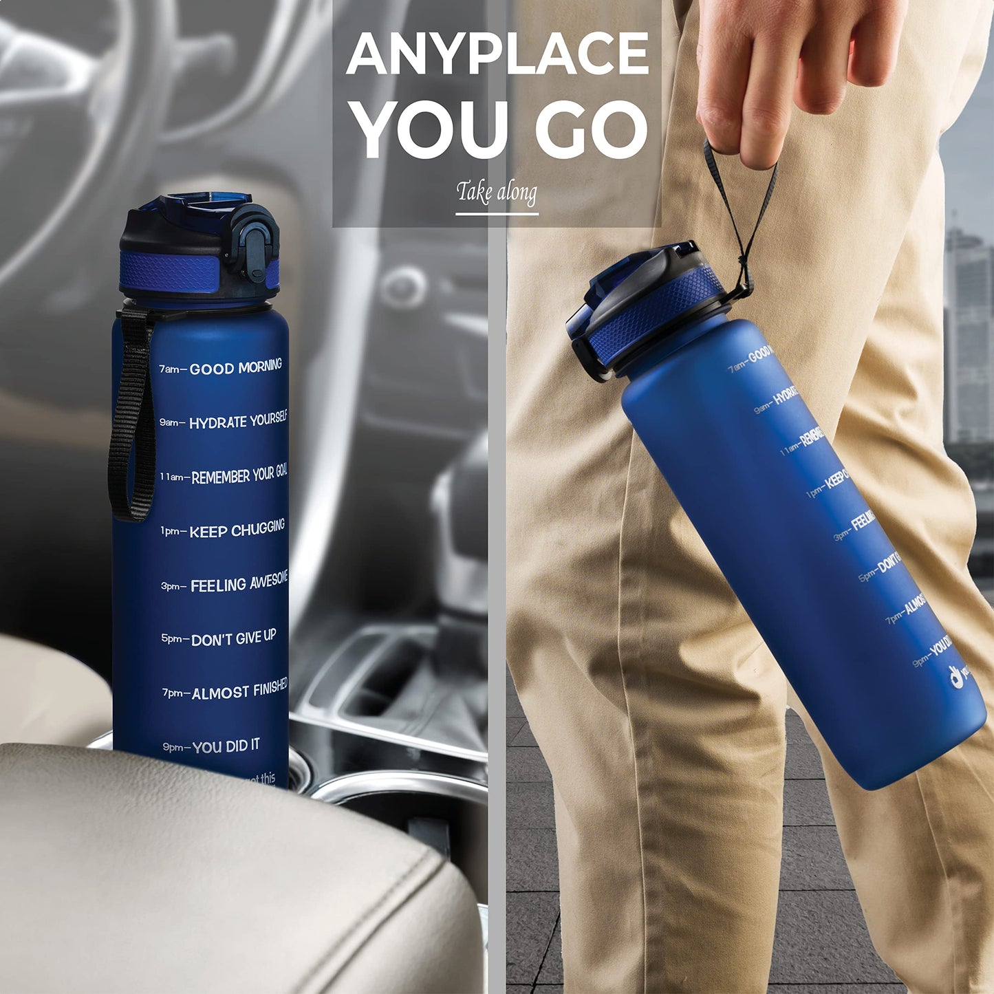 YOU GOT THIS LIVING Motivational Water Bottle with Time Marker, 32 oz Water Bottle, Sports Water Bottle with Spout, Achieve All-Day Hydration SpillProof, BPA FREE