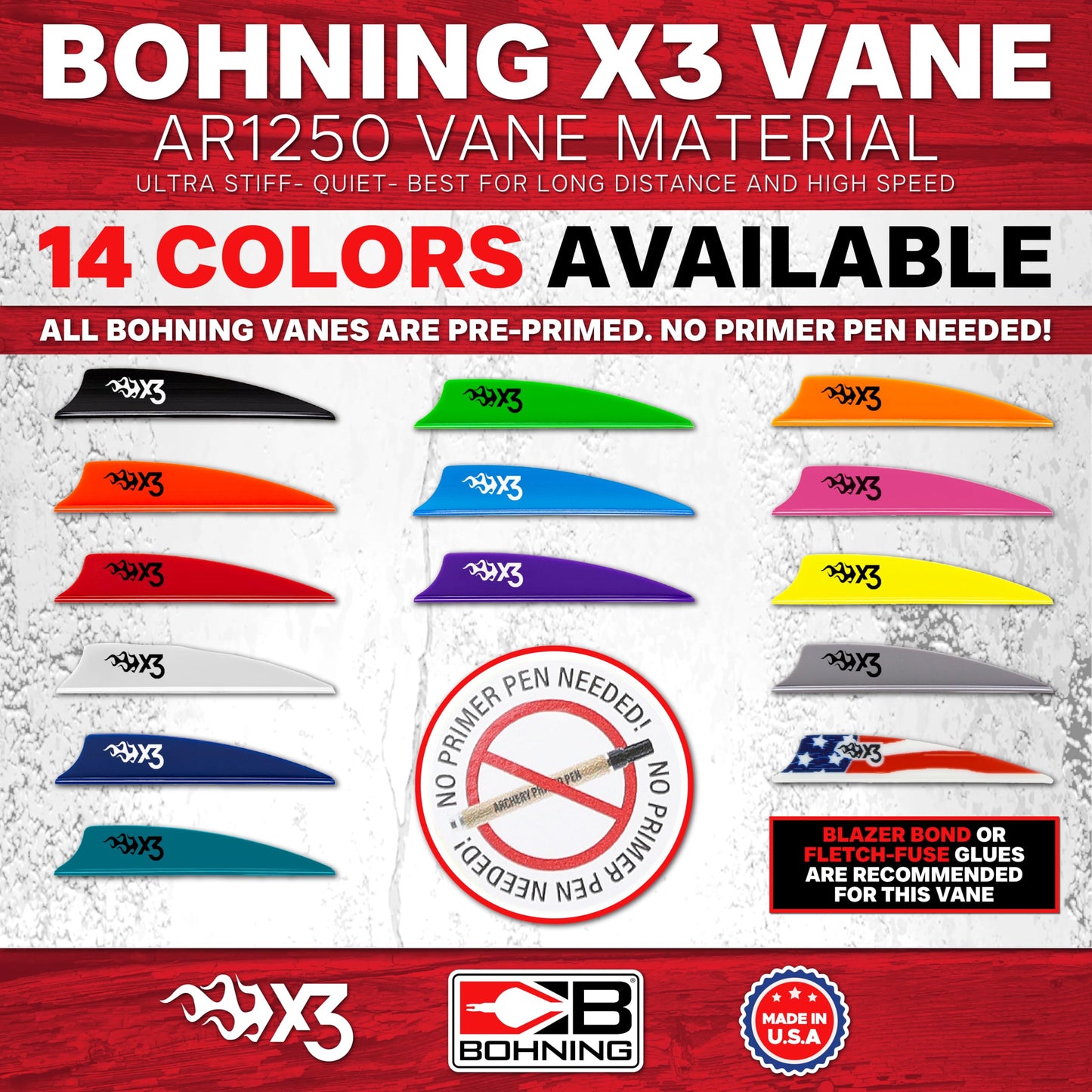 Bohning X3 Vane, 2.25", Neon Yellow, 100pk