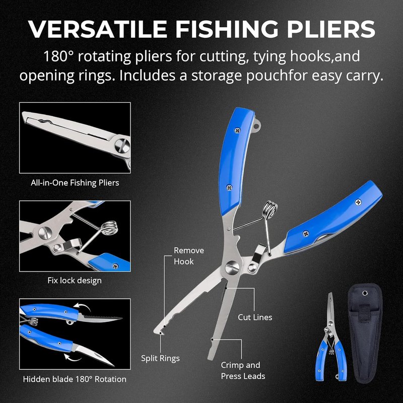 Foldable Kayak Landing Net - 4-Piece Fishing Tool Kit with Pliers, Fish Gripper & Hook Remover | Freshwater & Saltwater Use