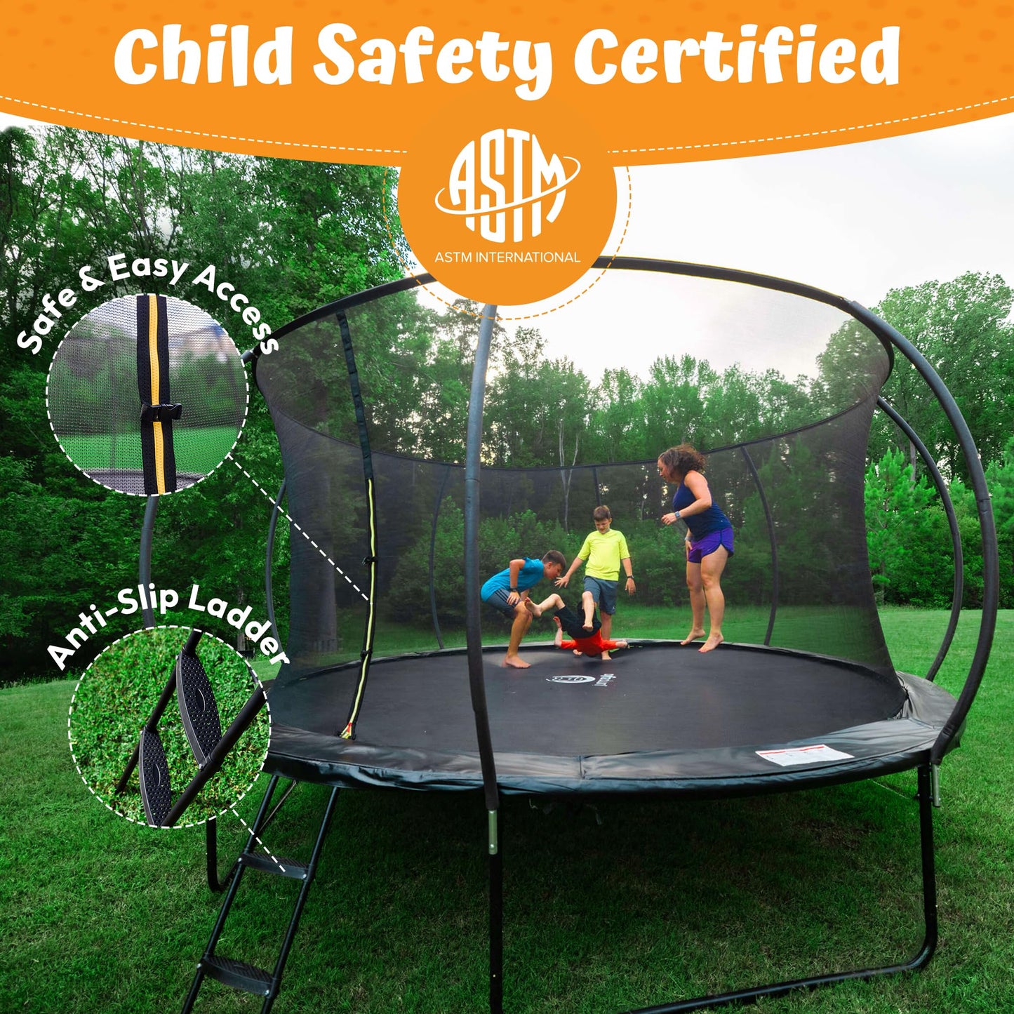 JUMPZYLLA Trampoline Outdoor 8FT 10FT 12FT 14FT 15FT 16FT with Enclosure and Ladder, ASTM Approved Recreational Trampoline for Kids and Adults, Anti-Rust Coated Frame (Yellow, 10FT)
