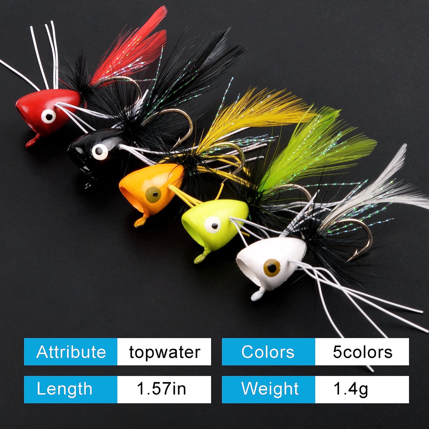 Fly Fishing Popper Flies Kit,15pcs Bass Poppers Lures Dry Flies Fly Fishing Popper Lures Panfish Bluegill Poppers Fly Lure Baits with Hooks for Freshwater Saltwater