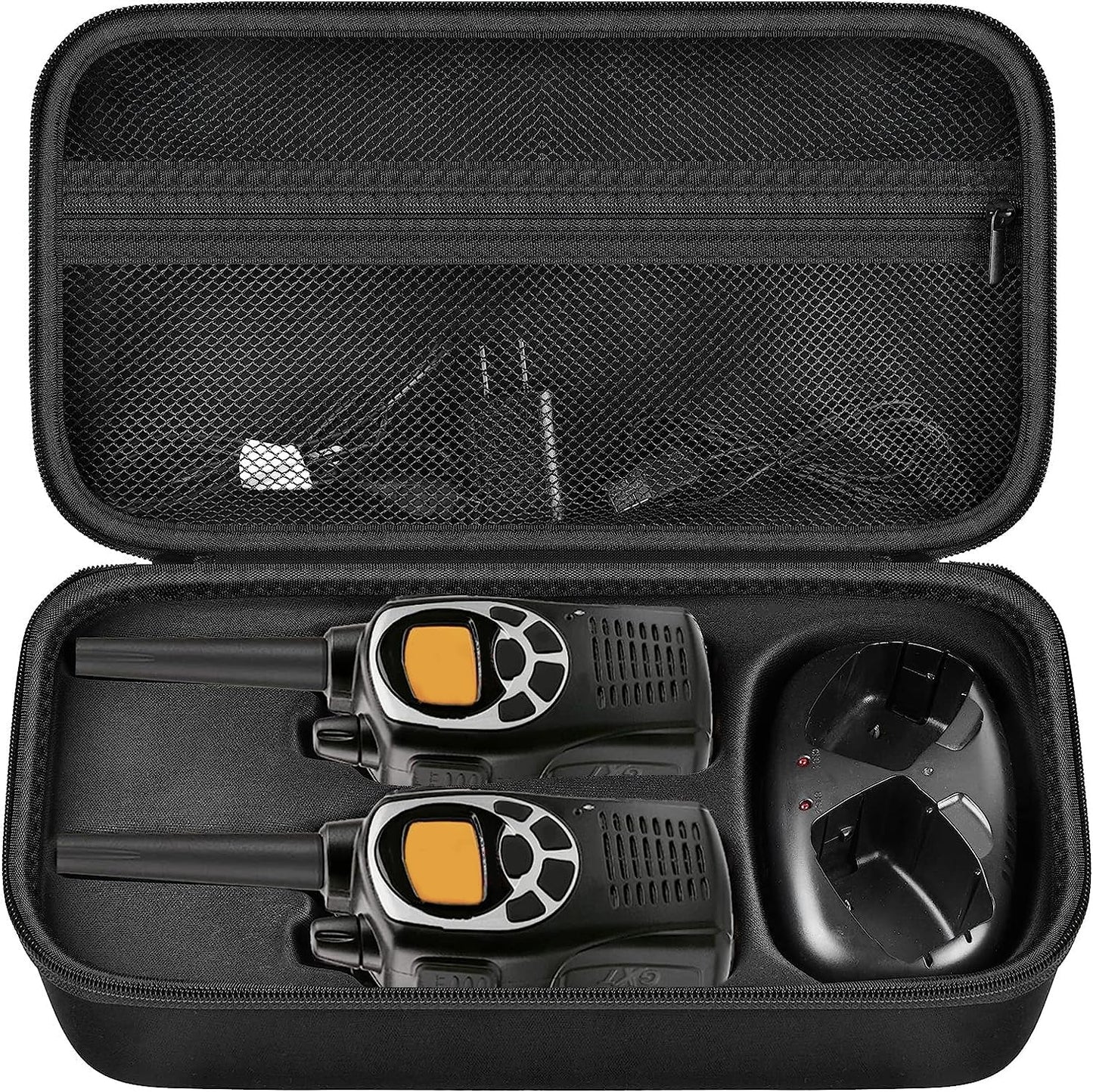 ANKHOH Walkie Talkie Case Holder for 50 Channel GMRS Two-Way Radio, Long Range Handheld Mobile Radios Hard Storage Carrying Box for Rechargeable Batteries, Charger and Headset, Black (Bag Only)