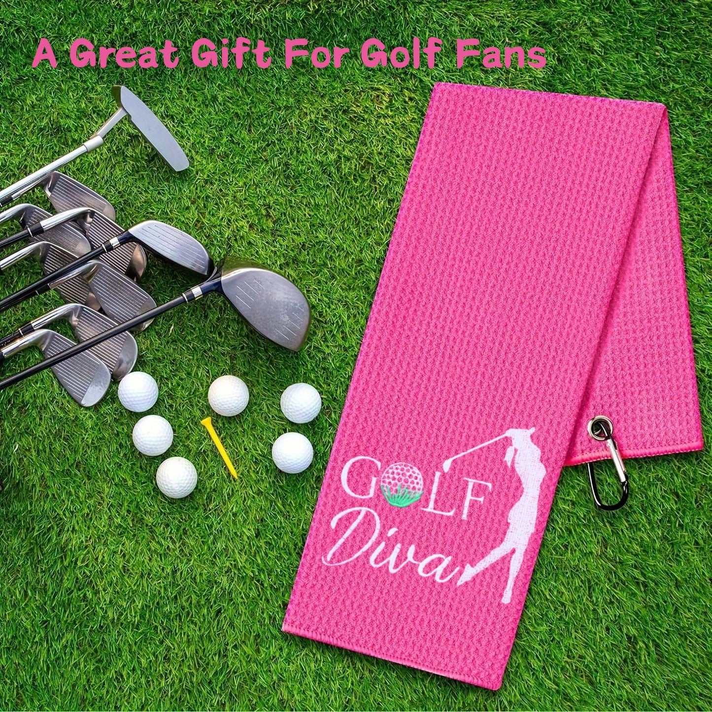 Aikiprety Funny Golf Towel Embroidered Golf Towels for Bags with Clip, Golf Gifts for Men Women, Golf Accessories Christmas Birthday Gift for Fan, Golf Diva Red