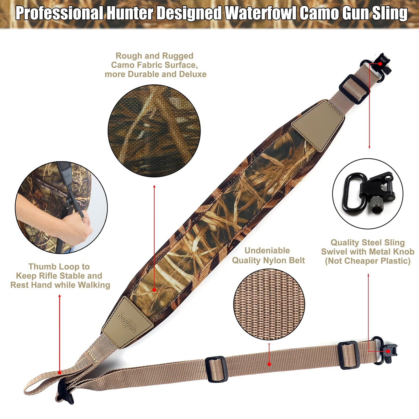HUNTPAL Stalker Sling Two Point Gun Shotgun Rifle Sling with Swivels