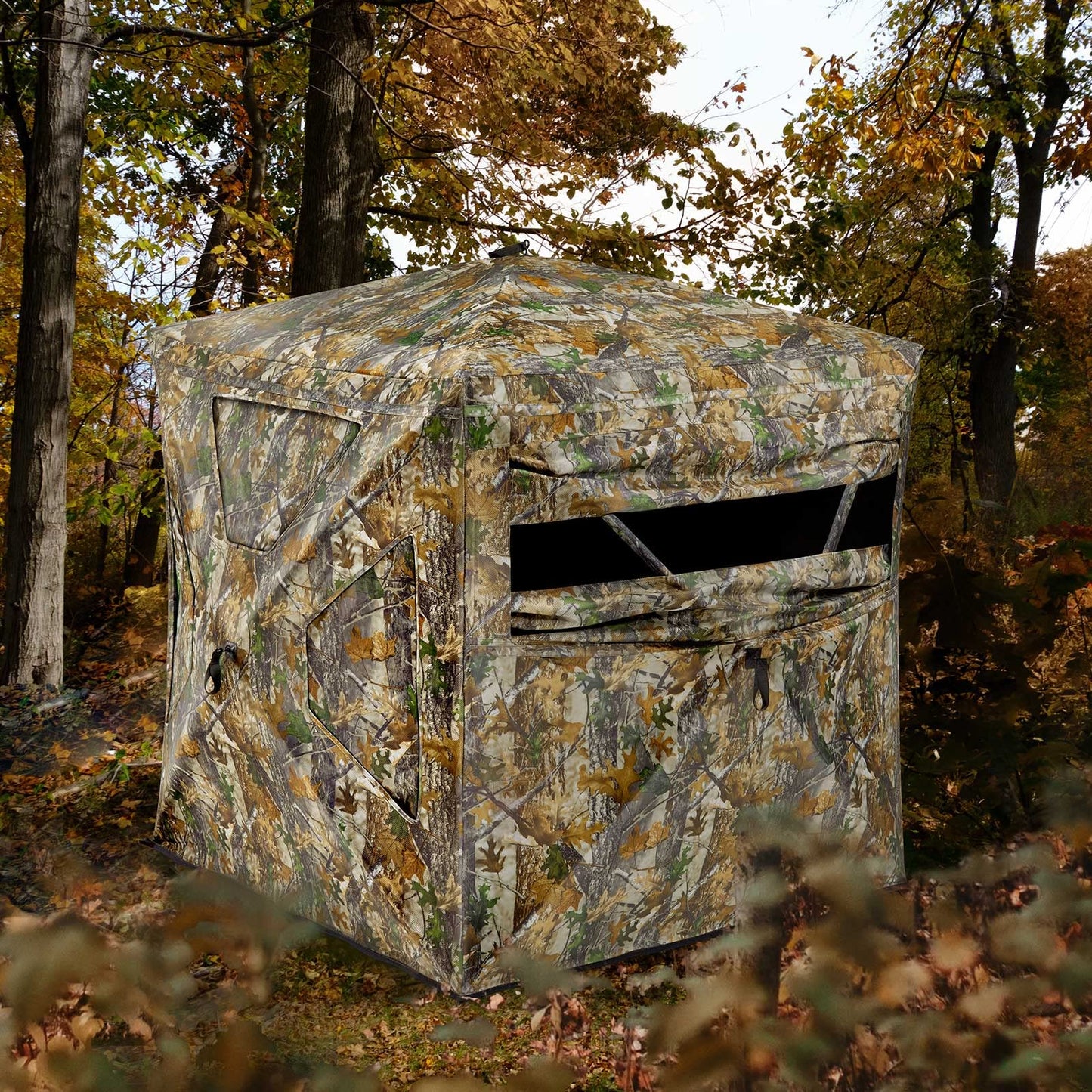 TIDEWE Hunting Blind 270° See Through with Silent Magnetic Door & Sliding Windows, 2-3 Person Pop Up Ground Blind with Carrying Bag, Portable Resilient Hunting Tent for Deer&Turkey Hunting(Camouflage)