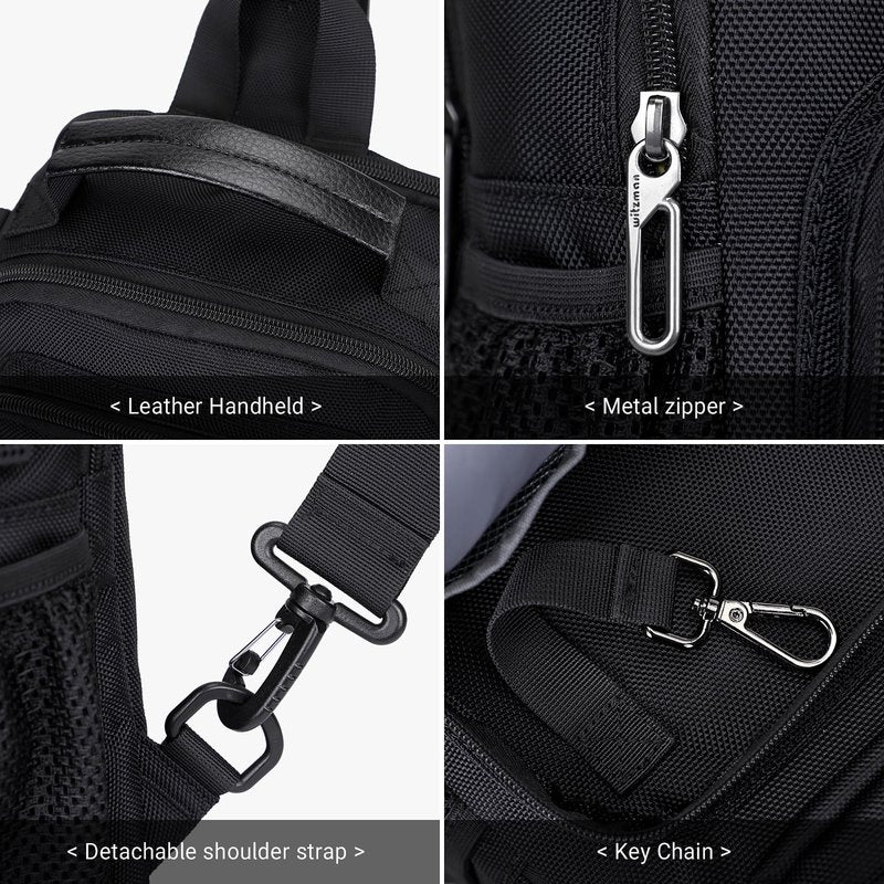 WITZMAN Sling Bag for Men Convertible Travel Sling Backpack USB Charging Port Lightweight Crossbody Bags Casual Daypack（B698 Black）