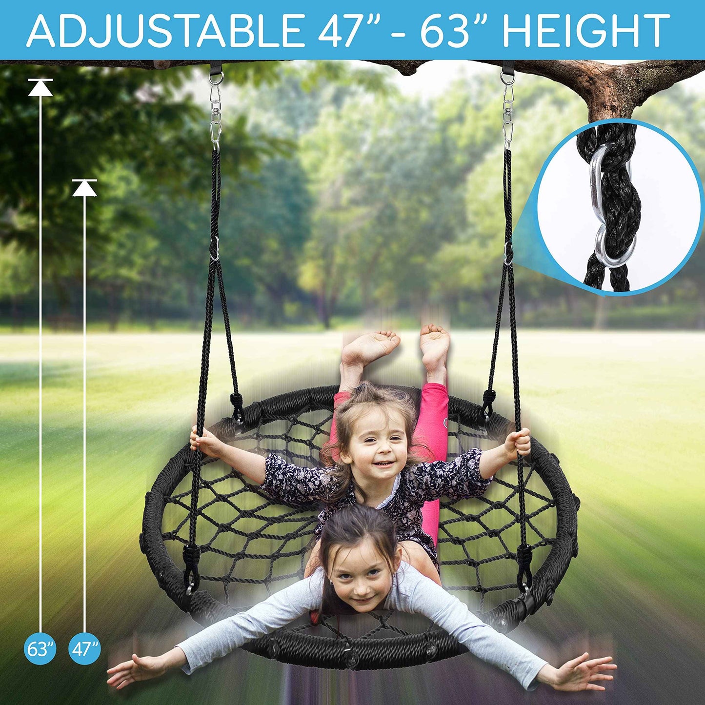 SereneLife SLSWNG200 Spider Swing-Netted Webbed Seat for Grip and Comfort-Hanging Tree Circular Flying Saucer with Ropes and Straps-Safe Durable Max Weight 600lbs, One Size, Standard