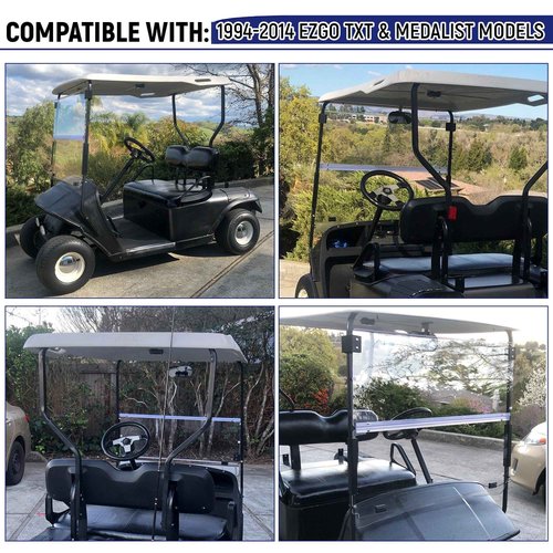 HECASA Clear Golf Cart Windshield Compatible with 1994-2014 EZGO TXT & Medalist Models Folding Down Windshield