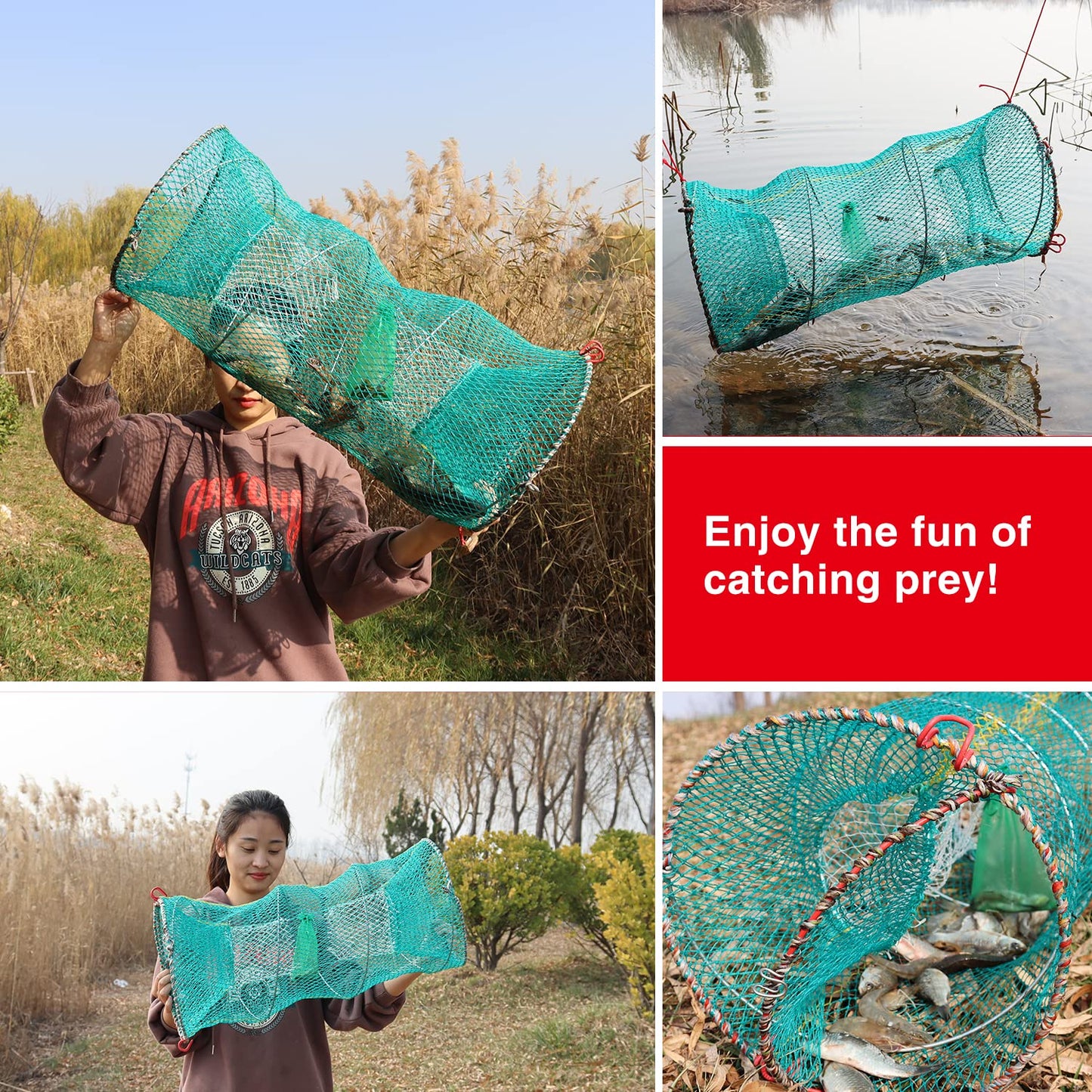 BasicGear Crab Trap Bait Lobster Crawfish Shrimp Portable Folded Cast Net Collapsible Fishing Traps Nets Fishing Accessories 30 * 60cm （11.8in*23.6in