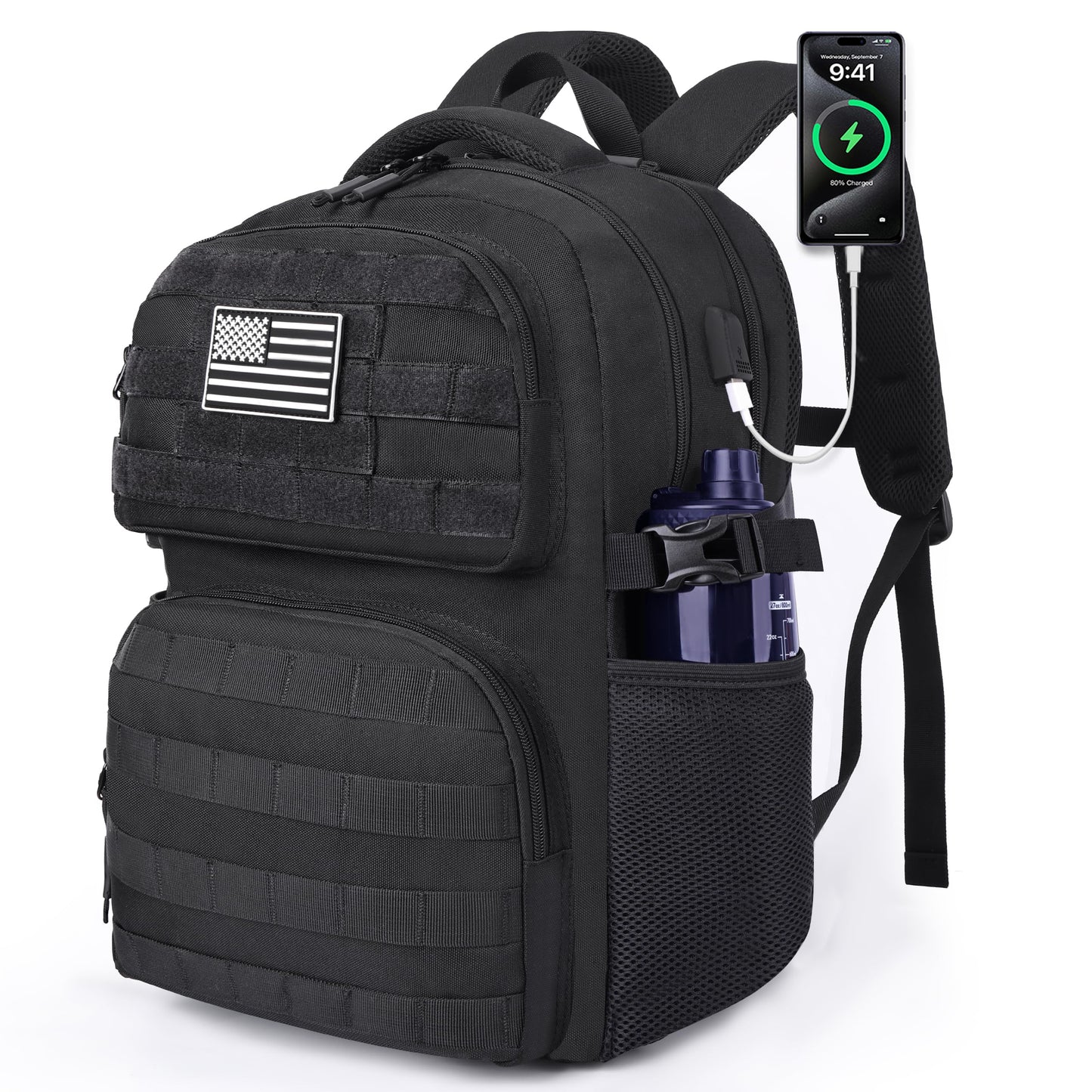 MOZETO 17 Inch Laptop Backpack, Large Tactical Inspired Travel Bag (Black)