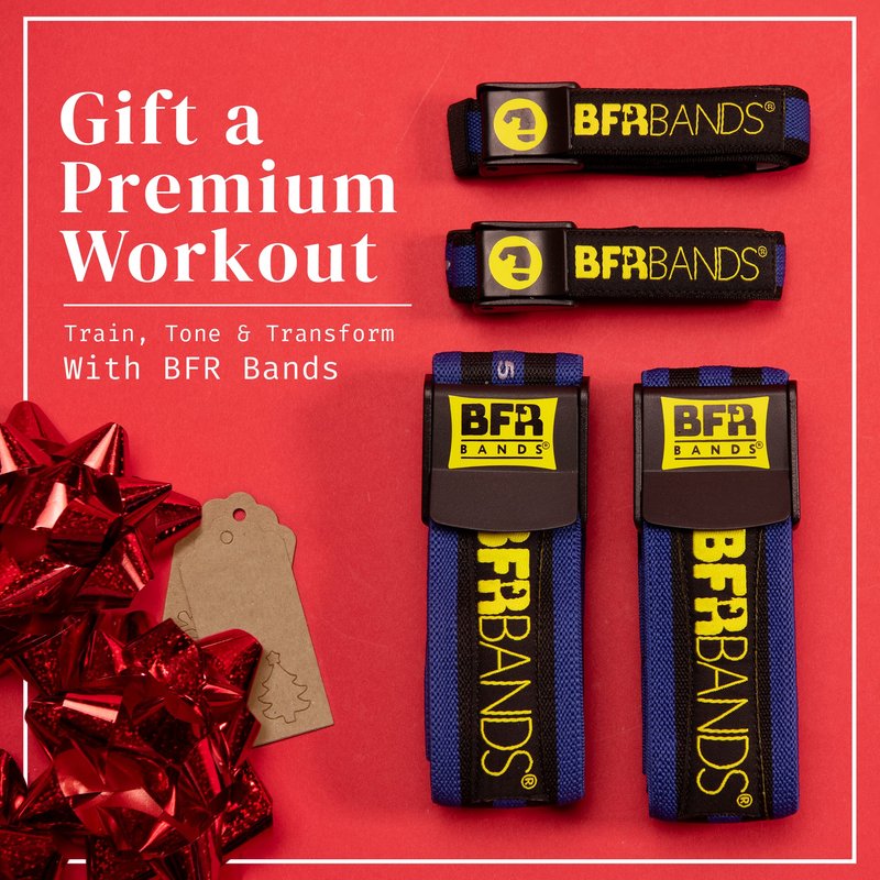 BFR Bands PRO 4-Pack Bundle Blood Flow Restriction Bands for Arms and Legs - Occlusion Training Bands Help You Gain Muscle Without Heavy Weight Lifting, Strong Elastic Strap + Quick-Release