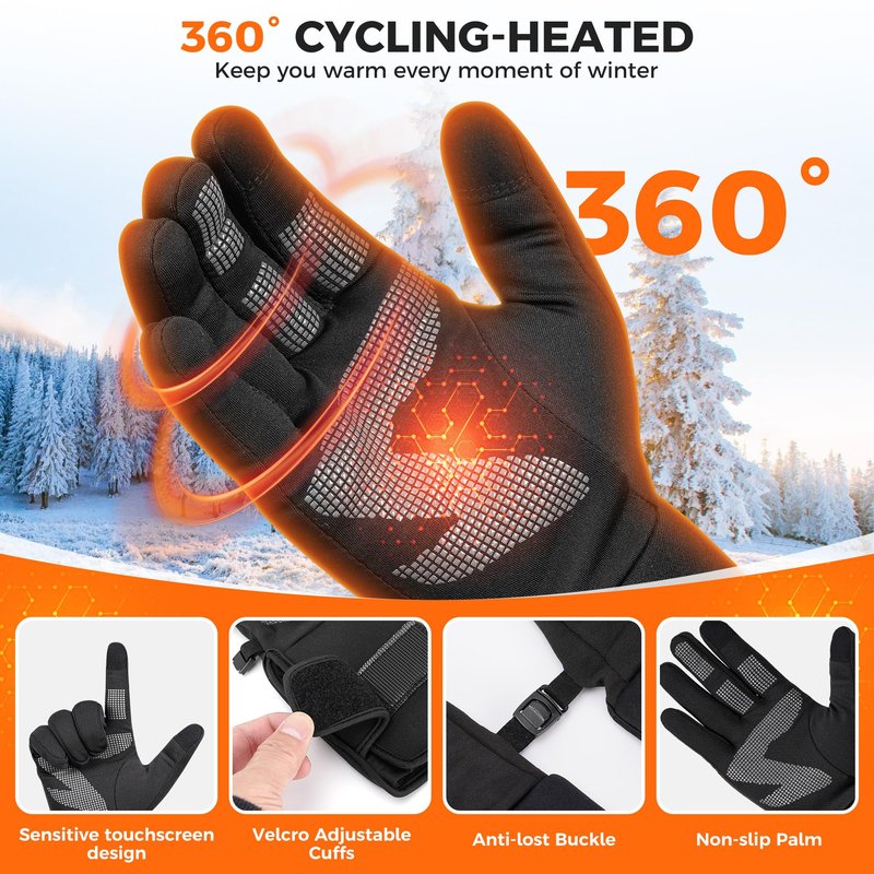 Heated Gloves, 3000mAh Rechargeable Battery Heated Glove Liners for Men Women, Winter Warm Glove with Touchscreen & Non-Slip, Thin Electric Work Glove for Hunting, Skiing, Motorcycling(Black, M)
