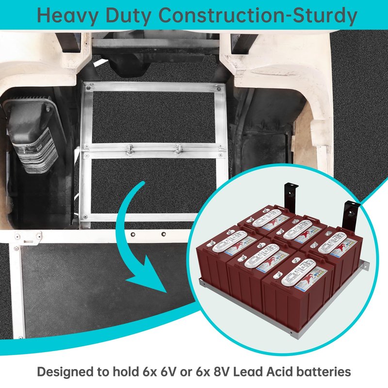 10L0L Aluminum Battery Tray Rack for EZGO TXT/Medalist, Freedom TXT and Valor 36V/48V Electric 1994+ Golf Carts, Replace 70046-G01 600496, Heavy Duty Construction and No Drilling