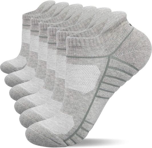Athletic Running Ankle Socks - Low Cut Cushioned Anti-Blister Tab | 6 Pairs for Men & Women
