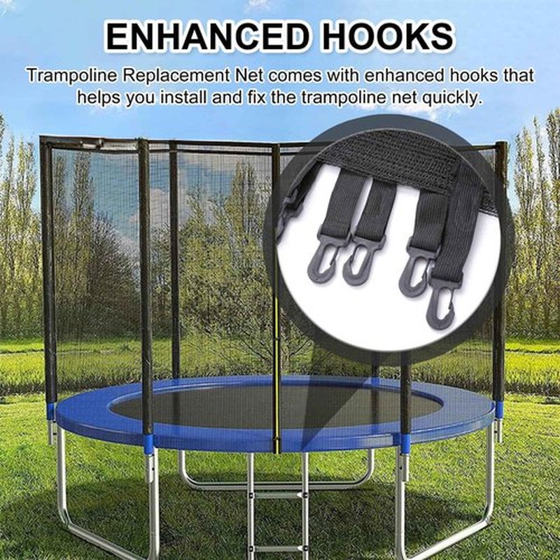 SUOGROLI Trampoline Safety Net, 4/4.6/5/6/8/10/12/13/14/16FT Garden Trampoline Replacement Net, Kids Protective Fence,488cm-12Poles-16ft,Black
