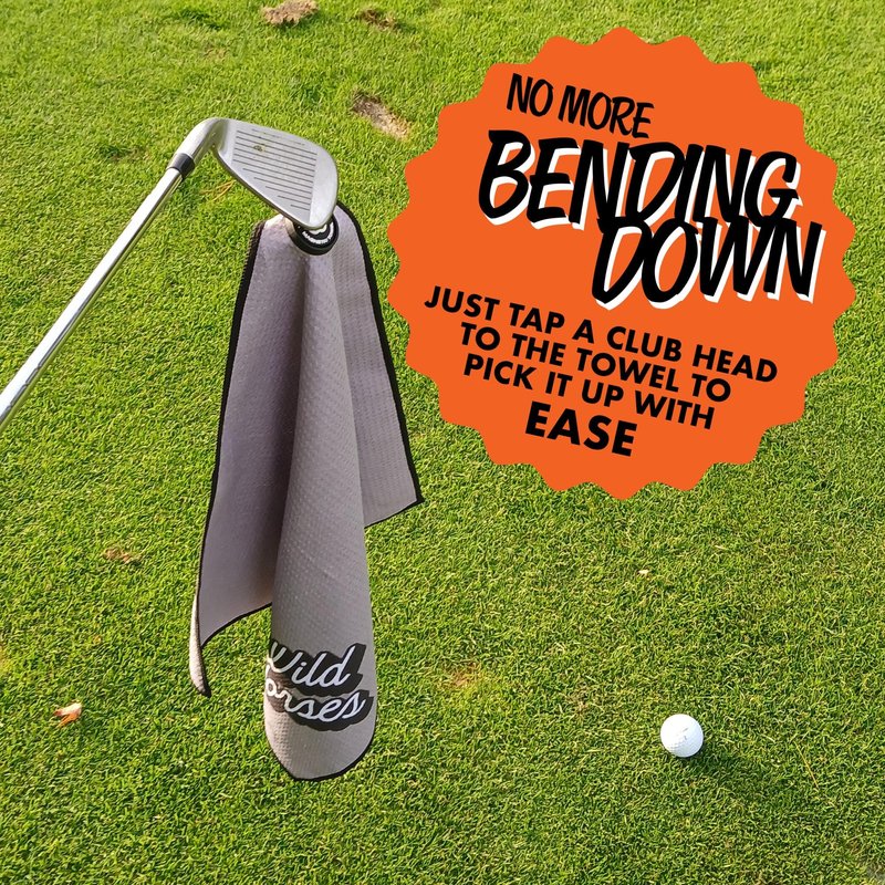 Wild Horses Magnetic Golf Towel 18x18 Microfiber Waffle Weave Style with Grey Golf Towel Magnet & Clip - Quick Dry Magnetic Towel for Men and Women
