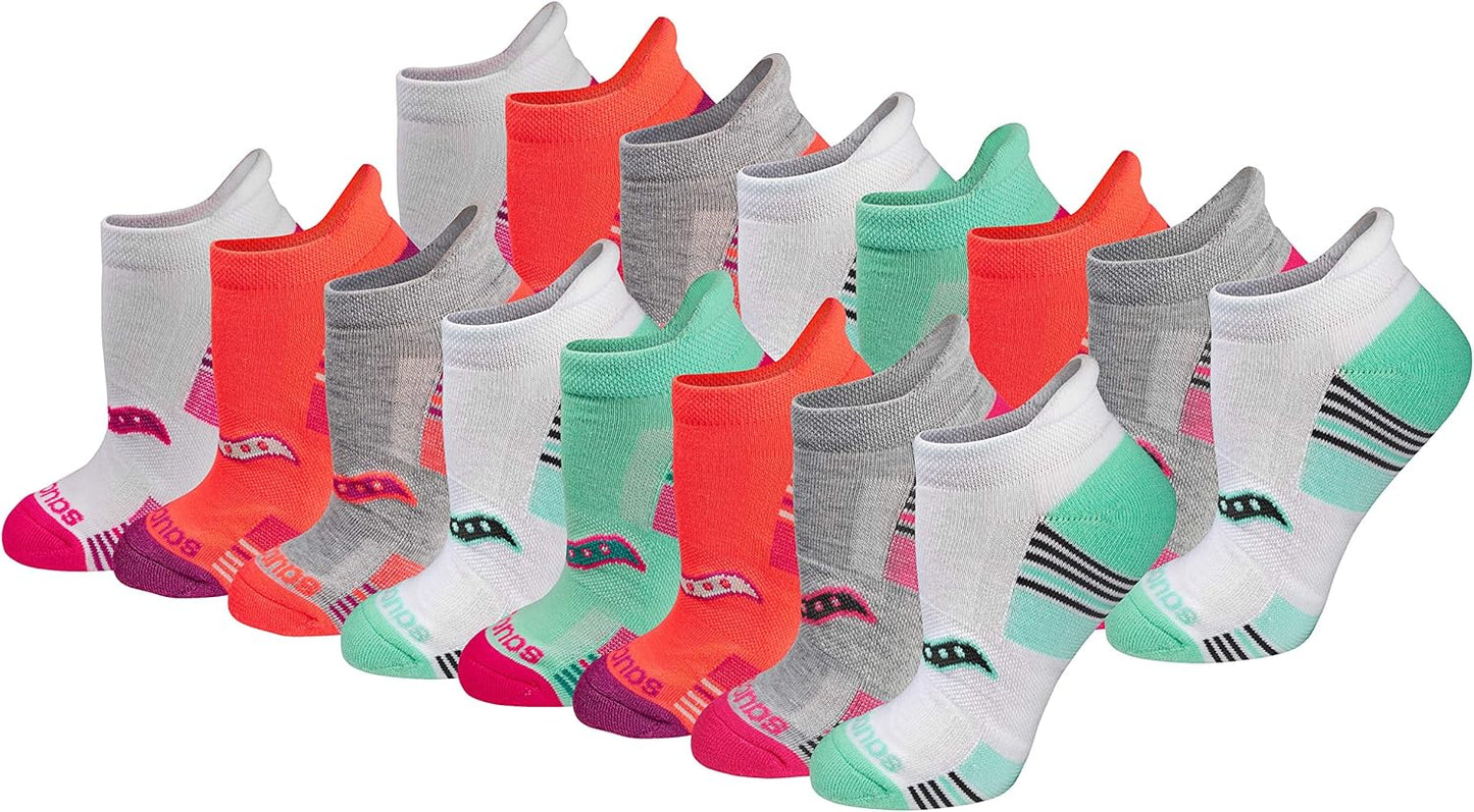 Saucony Women's RunDry Athletic Socks - Performance Heel Tab | Available in S-L (8, 16, 24 Pairs)