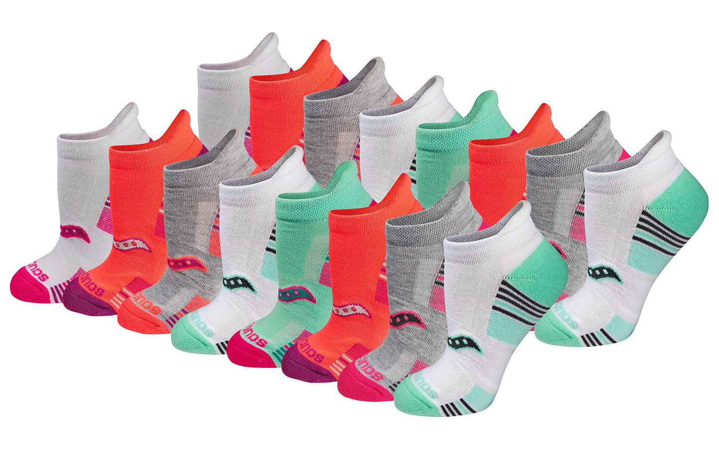 Saucony Women's RunDry Performance 8, 16 Pairs Heel Tab Athletic Socks, S-L, Assorted Light (16 Pairs), Large