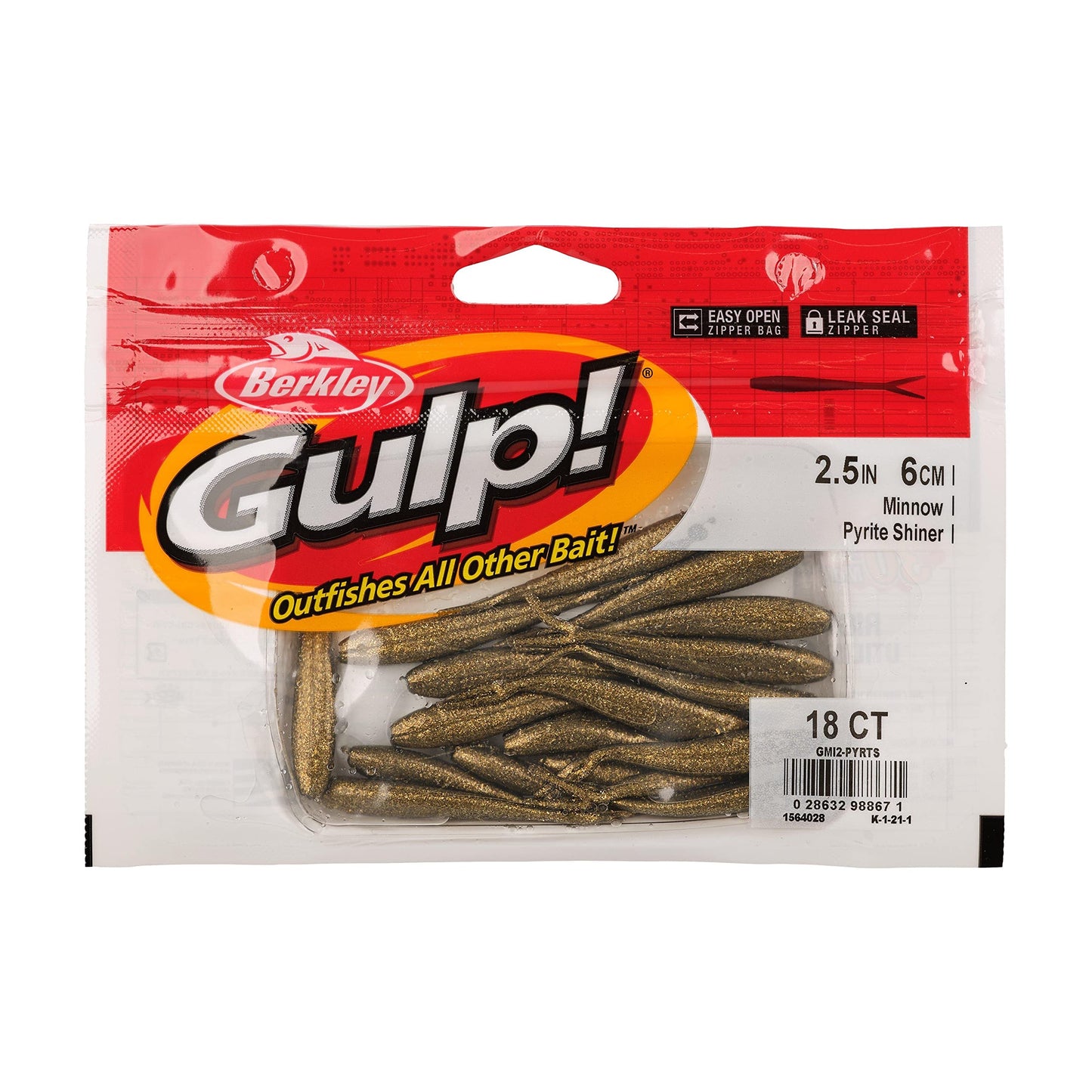 Berkley Gulp! Minnow Fishing Soft Bait, 2 1/2", Pyrite Shiner